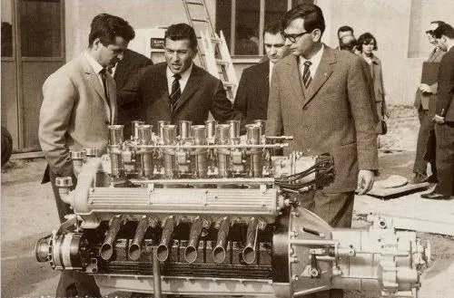 Giotto Bizzarrini, Ferruccio Lamborghini and Giampaolo Dallara in 1963,